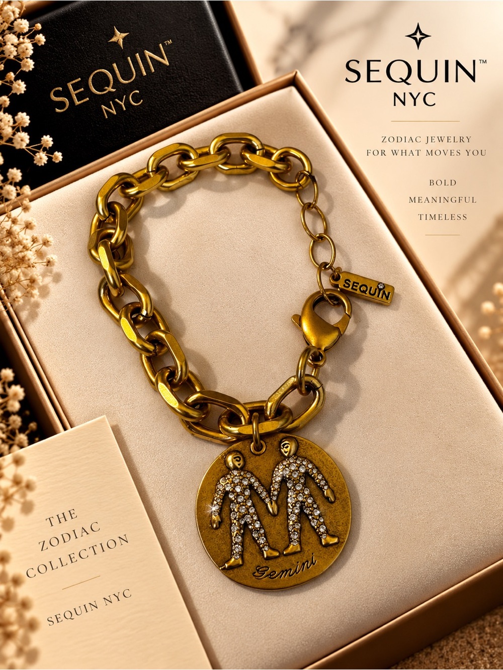 Gemini Gold Zodiac Charm Bracelet